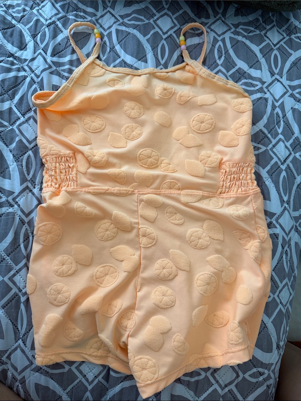 Peach Embossed Lemon Print Girls' Romper